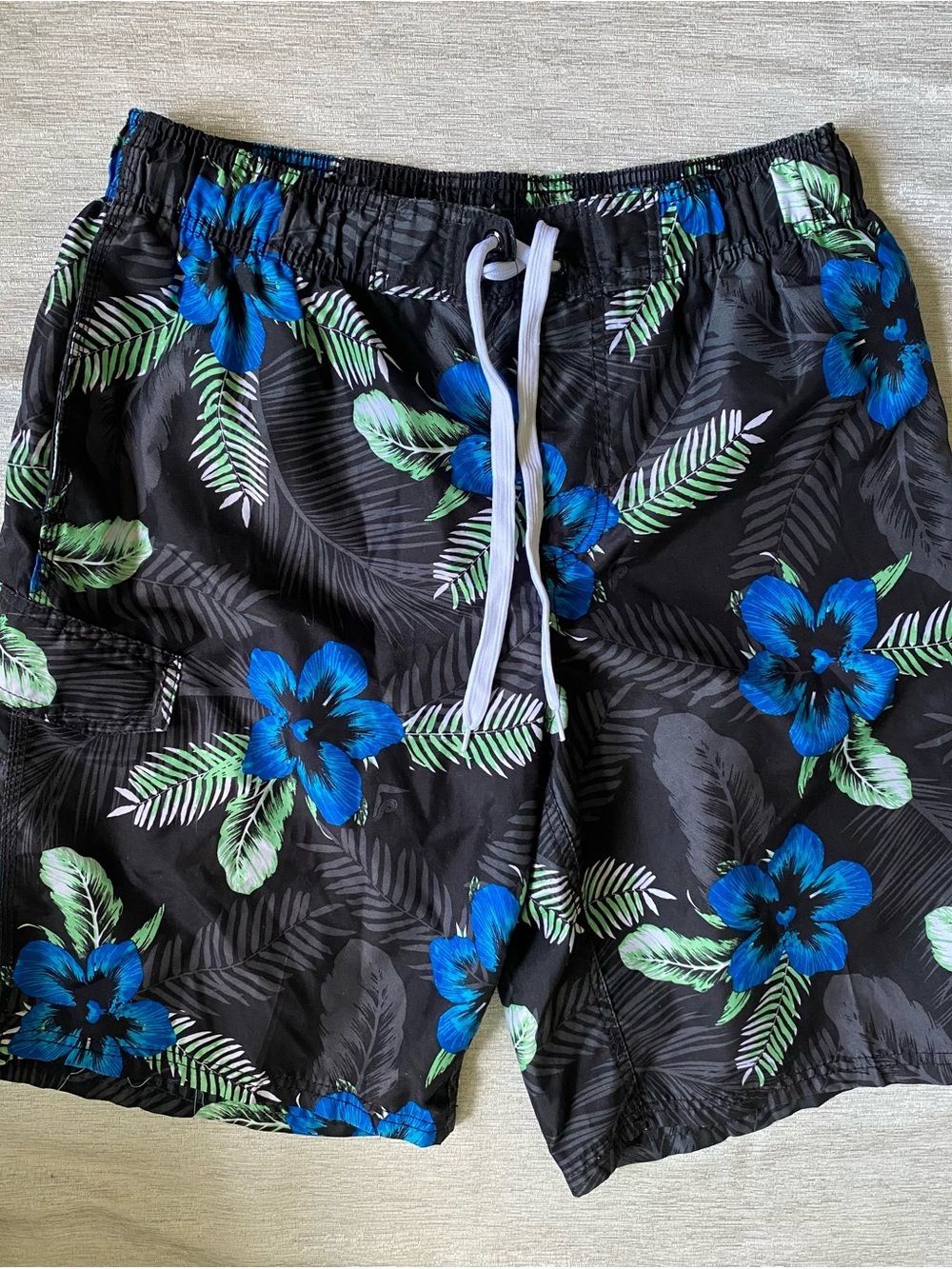 Kanu Surf  Men's Black Swim Trunks with Blue Floral Print